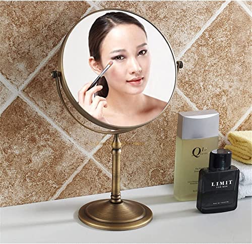 Leyden Antique Brass Makeup Mirror, 3X Magnifying Vanity Mirror Tabletop Double Side 7.8 Inch Bathroom Hardware Accessories