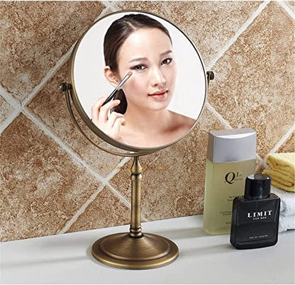 Leyden Antique Brass Makeup Mirror, 3X Magnifying Vanity Mirror Tabletop Double Side 7.8 Inch Bathroom Hardware Accessories