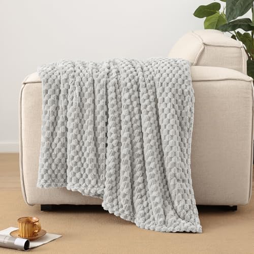 PHF Soft Cozy Fleece Throw Blanket, 340GSM Lightweight Warmth, Light Grey - color: Light Grey, size: Throw(50"x60")