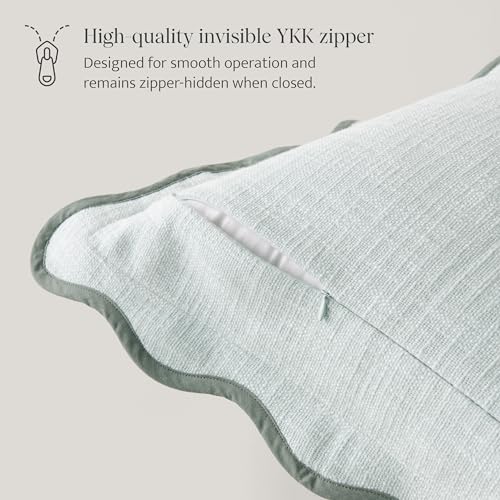 Double Stitch 100% Cotton Scalloped Throw Pillow Covers, Aqua Mint - color: Aqua Mint, size: 20" x 20" (Pack of 2)