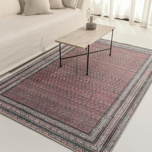Rusty Rhythm 5' x 8' Burgandy Area Rug - Persian-inspired design - size: 5' x 8' (Rectangular)