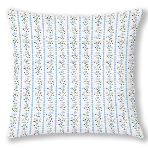 Grandmillennial Pink and Blue Floral Pillow Covers 18x18 - color: Blue Pink and Green-2, size: 18" x 18" (Pack of 1)