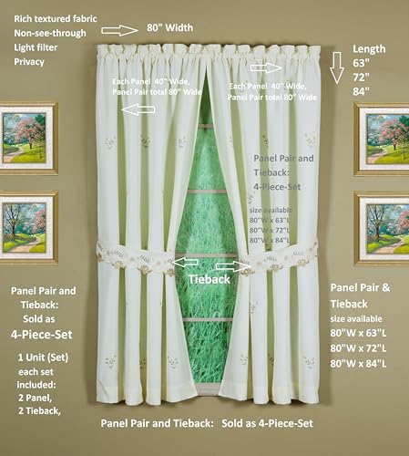 Today's Curtain Verona Reverse Embroidery Panel Pair and Tiebacks, 84", Ecru/Antique, 80" W X 84" L - color: Ecru/Antique, size: 80"W x 84"L (Pack of 1)