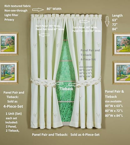 Today's Curtain Verona Reverse Embroidery Panel Pair and Tiebacks, 84", Ecru/Antique, 80" W X 84" L - color: Ecru/Antique, size: 80"W x 84"L (Pack of 1)