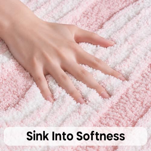 Geometric Design Boho Runner Bathroom Rugs, Long Scalloped Cute Bath Mat Non Slip for Bedroom Kitchen Hallway Laundry Room, Funky Retro Farmhouse Bath Rug Washable, Pink, 51"x20" - color: Pink, size: 1'8" x 4'3" (Rectangular)