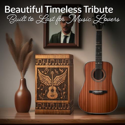 Guitar Wings Wooden Urn for Human Ashes, Medium 115 Cu in, Black - color: Antique Black, size: Medium (115 Cu In, to 115 lb)