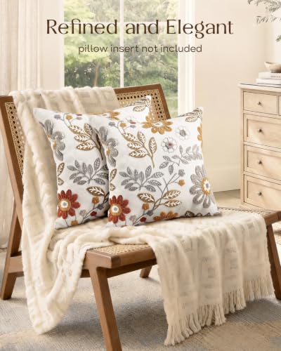 Fall Embroidered Throw Pillow Covers 18x18, Set of 2, Amber Blooms - color: Amber Blooms, size: 18" x 18" (Pack of 2)