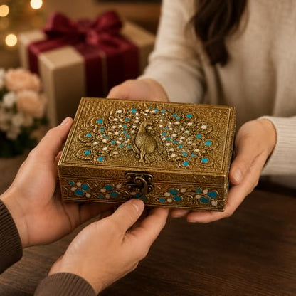 ETROVES 6 inch Jewelry Box - Handmade Portable Treasure Organiser Keepsake - color: Peacock