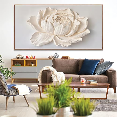 Large Framed Canvas White Flower Wall Art For Living Room 29" X 58" - color: white flower, size: 58"L x 29"W