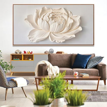 Large Framed Canvas White Flower Wall Art For Living Room 29" X 58" - color: white flower, size: 58"L x 29"W
