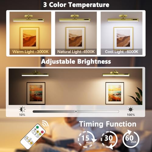 Wireless Rechargeable Picture Light, Battery Operated Art Light - color: Without Motion Sensor Antique Brass