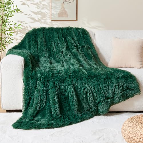 GONAAP Fuzzy Faux Fur Throw Blanket for Couch, Dark Green, 50"x60" - color: Dark Green, size: Throw(50"x60")