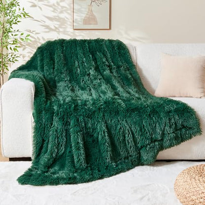 GONAAP Fuzzy Faux Fur Throw Blanket for Couch, Dark Green, 50"x60" - color: Dark Green, size: Throw(50"x60")