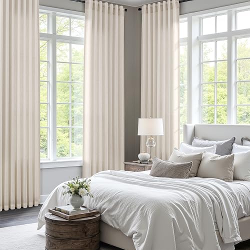 BOODII Linen Curtains 108 Inch Long 9ft for Living Room Beige 2 Panels - color: Beige, size: 52"W x 108"L (Pack of 2)