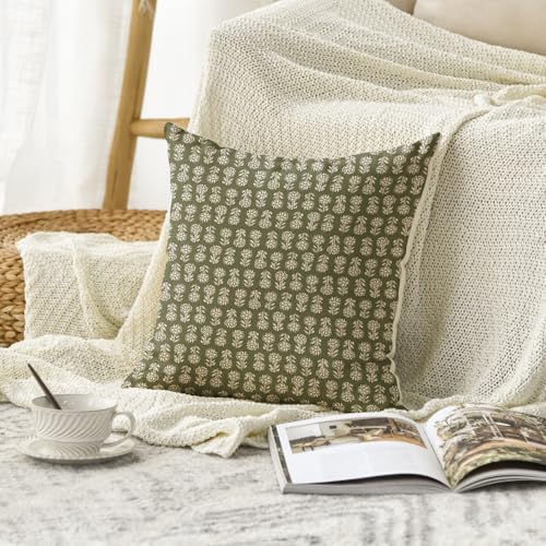 AVOIN colorlife Vintage Floral Boho Throw Pillow Cover, 18 x 18 Inch Modern Farmhouse Bohemia Flowers Sage Green Cushion Case Decoration for Sofa Couch Living Room Bedroom Decor - color: Sage Green, size: 18" x 18" (Pack of 1)