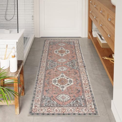 Seavish 24x60 Inch Coral Vintage Distressed Absorbent Bath Mat Rugs - color: Terracotta/Coral, size: 24 x 60 inch