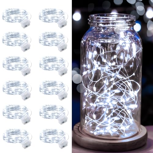 12 Pcs White Fairy Lights Waterproof 7Ft 20LED String Light - color: White, size: 12 PCS