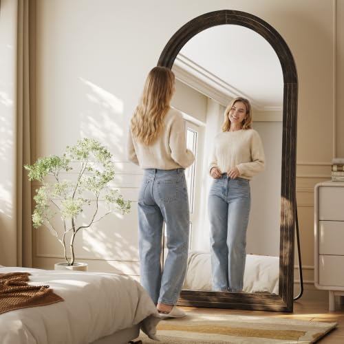 81"x41" Arched Full Length Mirror with Solid Wood Frame, Brown - color: Dark Brown, size: 81"L x 41"W