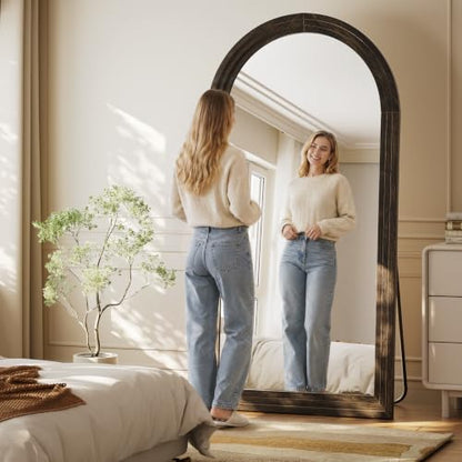 81"x41" Arched Full Length Mirror with Solid Wood Frame, Brown - color: Dark Brown, size: 81"L x 41"W