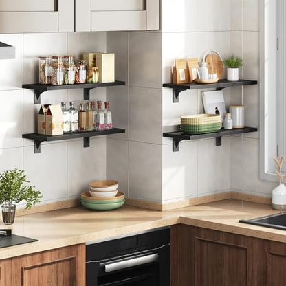 HOOBRO Floating Shelves for Wall, 15.7" Wall Mounted Shelves Set of 2 - color: Black, size: 15.7 Inches