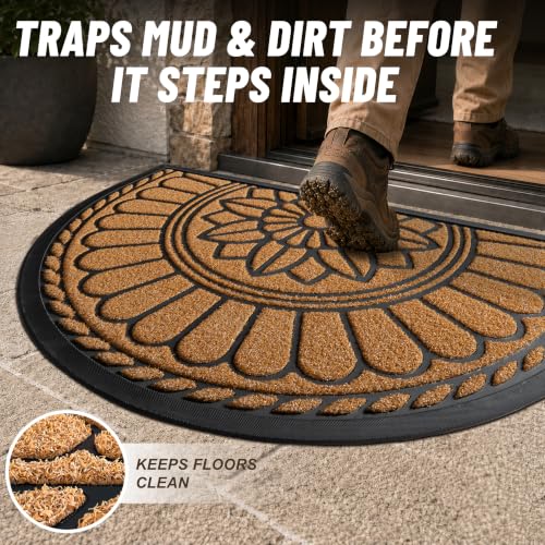 Mibao Half Round Door Mat, Non-Slip Welcome Entrance Way Mat, Durable Rubber Mats, Low-Profile Heavy Duty Doormat, Circle Mats for Garage, Patio, High Traffic Areas, 23.5" x 35.5", Yellow - color: Yellow, size: 2' x 3' (Semicircular)