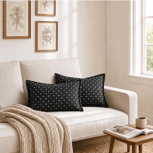 AVOIN colorlife Black Flange Edge Throw Pillow Covers 20x12 Inch 2PC - color: Black, size: 20" x 12" (Pack of 2)