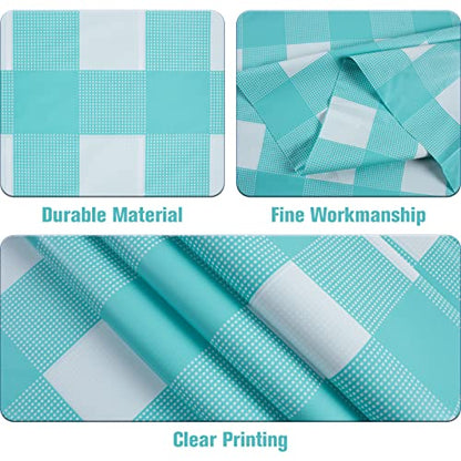 Kesfey Blue Gingham Tablecloth Picnic Party Checkered Table Cover 3 Packs - color: Aqua and White