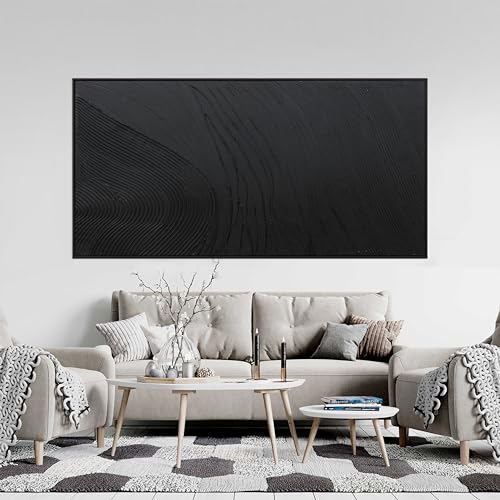 Large Framed Black Texture Abstract Canvas Wall Art for Living Room 29"x58" - color: Black, size: 58"L x 29"W