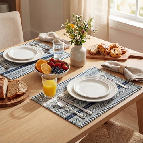 Artoid Mode Dark Blue Woven Braided Stripe Placemats Set of 4-12x18 Inch - color: Dark Blue, size: 12" x 18", 4 Pcs