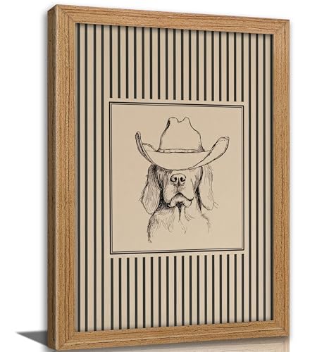 Vexlynora Vintage Cowboy Dog Wall Art - Striped Western Pet Canvas Decor Animal Sketch Artwork Picture for Living Room Bedroom - color: Cowboy Dog, size: 16"L x 12"W