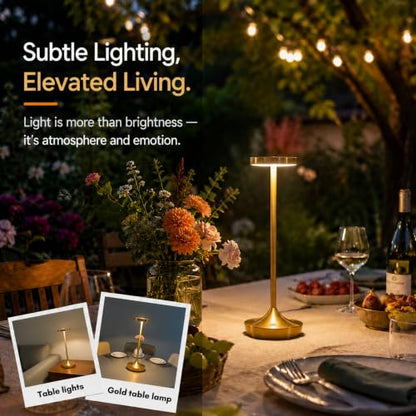2 Pack Gold Cordless Table Lamps, Rechargeable 6000mAh, 72H Runtime - color: 2 Gold