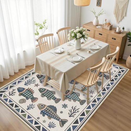 Fish Ocean Area Rug 4x6 for Living Room Coastal Rugs Low Pile Soft Non Slip - color: Fish, size: 4'x6' (Rectangular)