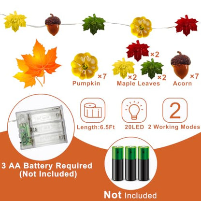 20LED/6.56Ft 3D Fall Lights Pumpkin Thanksgiving Fall Decorations for Home