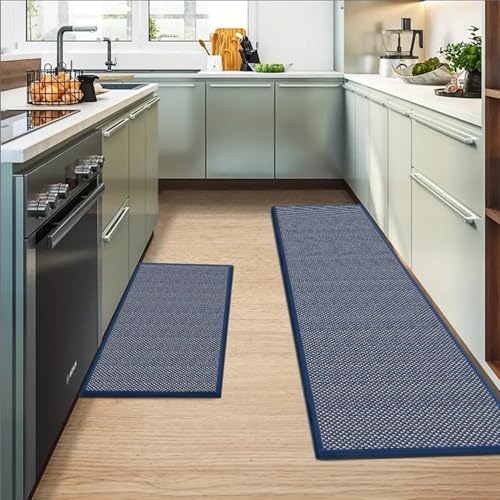 Artoid Mode Non-Slip Blue Kitchen Rugs and Mats Set of 2-17x29 + 17x47 - color: Blue, size: 17" x 29" /17" x 47"