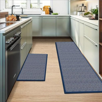 Artoid Mode Non-Slip Blue Kitchen Rugs and Mats Set of 2-17x29 + 17x47 - color: Blue, size: 17" x 29" /17" x 47"