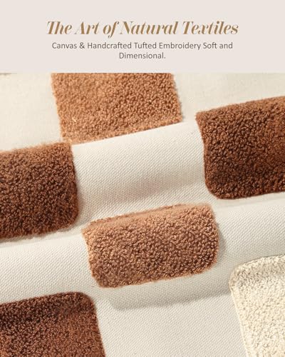 Fall Embroidered Throw Pillow Cover 18x18 Inch, Brown Checkered - color: Brown Checkered, size: 18" x 18" (Pack of 1)