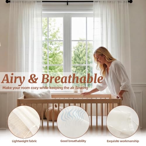 White Sheer Curtains 72 Inches Faux Linen Stripe Pattern 2 Panels - color: White, size: 52"W x 72"L (Pack of 2)