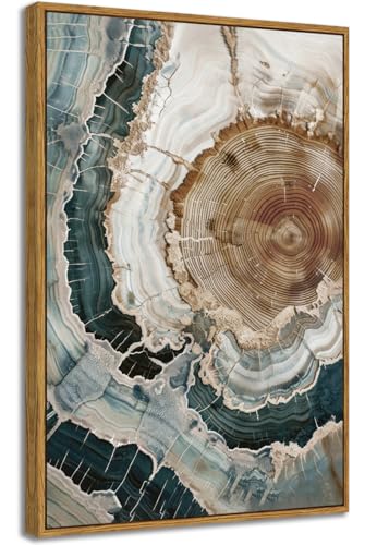 BingruiArt Faux Wood Tree Ring 06 Canvas Wall Art 16x24 Framed - color: Tree Ring - 06, size: 24"L x 16"W