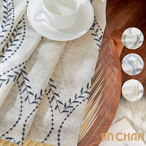 jinchan Boho Linen Curtains 63 Inch Blue on Beige Grommet 2 Panels - color: Vine Blue, size: 50"W x 63"L (Pack of 2)