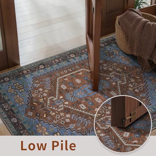 Ciicool 2x3ft Small Area Rug,Washable Boho Thin Mat for Entryway Kitchen - color: Brown/Blue, size: 2' X 3' (Rectangular)