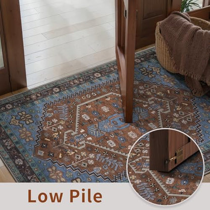 Ciicool 2x3ft Small Area Rug,Washable Boho Thin Mat for Entryway Kitchen - color: Brown/Blue, size: 2' X 3' (Rectangular)