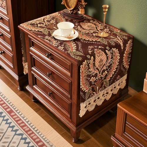 Nightstand Cover Cloth Dark Brown, Lace, Large, 15.7x51.2 Inch - color: Dark Brown, size: 51.2" x 15.7" (Rectangular)