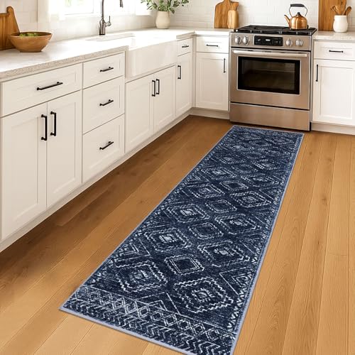 KILOCOCO Washable Runner Rug 2x7 ft Non Slip Hallway Runners, Dark Blue - color: Dark Blue, size: 2' x 7' (Runner)