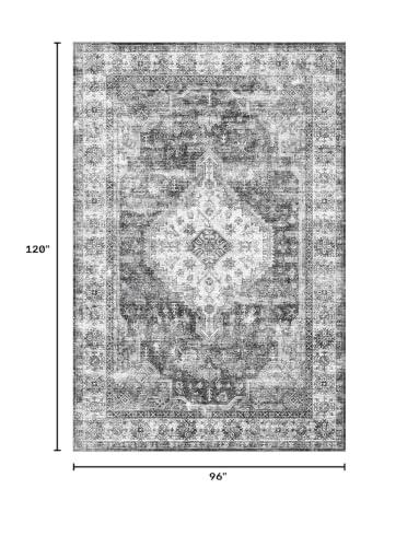 8x10 Area Rug, Washable Rug for Living Room Entryway Bedroom Kitchen, Vintage Medallion Carpet with Non-Slip Backing, Ultra-Thin Low Pile Boho Farmhouse Carpet for Home Decor, Black - color: Black, size: 8' x 10' (Rectangular)
