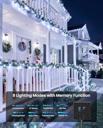 Solar Fairy Lights,33Ft 100 LED Solar String Lights with 8 Modes Pure White - color: Pure White, size: 33FT*2Packs