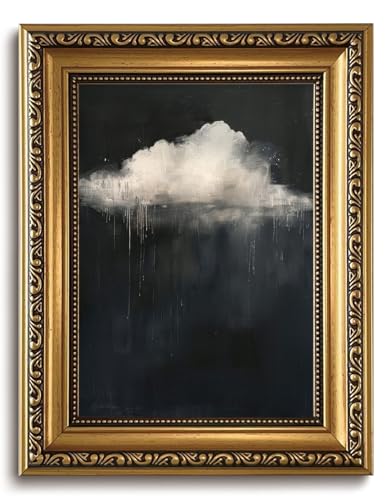 LHHJDIO Vintage Gold Framed Wall Art Dark Moody Cloud Canvas Wall Art Abstract Cloud Rain Landscape Gothic Sky Pictures Wall Decor Farmhouse Elegant Modern Art Prints for Living Room Bedroom Study - color: Dark-3, size: 10"L x 8"W