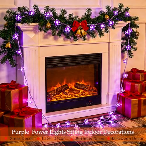 33ft Plug in 100 LED Purple Valentine's Wedding Flower String Lights Decor - color: Purple