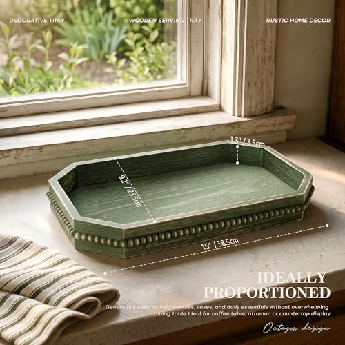 EOSAHR Pine Wood Decorative Tray: Serving Tray for Living Room Decor, Green - color: Green