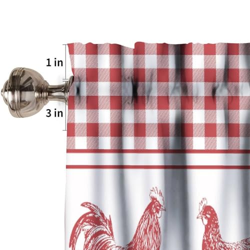 Farmhouse Rooster Kitchen Valance Curtains, Rustic Red White Buffalo Check Stripe Boho Window Treatment Valances for Dining Room Living Room 1 Panel, 54x18Inch - color: Chicken-3