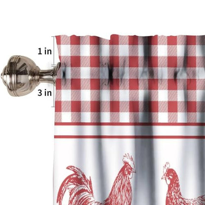 Farmhouse Rooster Kitchen Valance Curtains, Rustic Red White Buffalo Check Stripe Boho Window Treatment Valances for Dining Room Living Room 1 Panel, 54x18Inch - color: Chicken-3